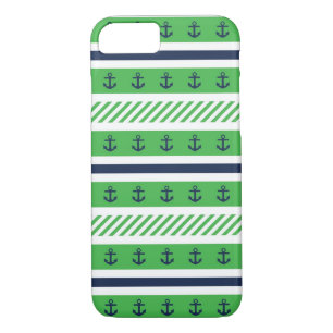 Coques Pour iPhone Motif de bleu marine, vert et blanc d'Ancres