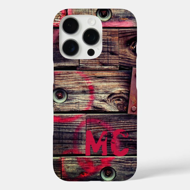 Coques Case-Mate iPhone Motif de bois rustique industriel monogramme (Verso)