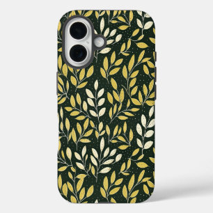 Coque Pour iPhone 16 Motif de branches feuillues jaunes et crème