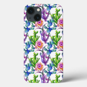 iPhone 13 Coque Motif de cactus de fleur sauvage d'aquarelle