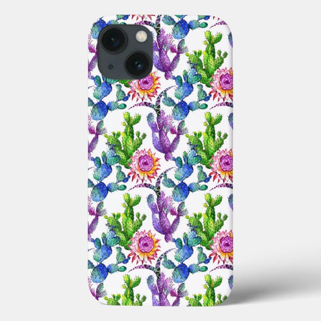 Coques Case-Mate iPhone Motif de cactus de fleur sauvage d'aquarelle (Verso)