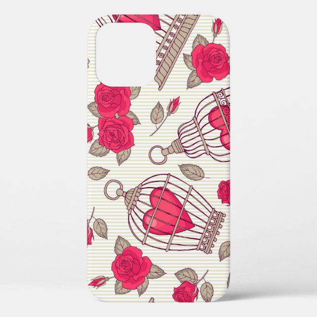 Coques Case-Mate iPhone Motif de cages à oiseaux florales roses (Verso)