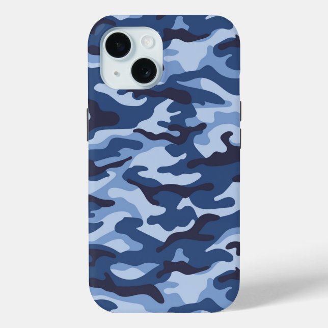 Coques Case-Mate iPhone Motif de camouflage bleu foncé (Verso)