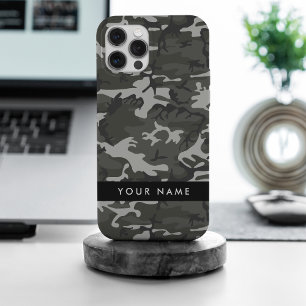Coque Case-Mate iPhone Motif de camouflage gris, Votre nom, Personnaliser