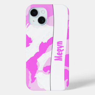 Coque Pour iPhone 15 Motif de camouflage rose blanc féminin personnalis