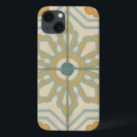 iPhone 13 Case Motif de carreaux décoratifs de l'ancien monde<br><div class="desc">Créé Chariklia Zarris,  cet imprimé ancien offre un motif décoratif en carreaux bleu et or sur un arrière - plan beige. Serait un grand cadeau pour les fans de fleurs et d'estampes pastel!</div>