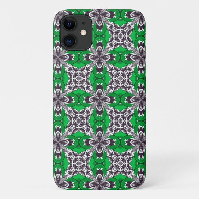 Coques Case-Mate iPhone Motif de carrelage répétitif vert et blanc (Dos)