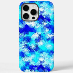 Coque iPhone 16 Pro Max Motif de carrés superposés bleu abstrait givré