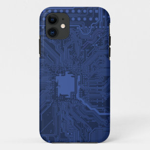 Coque iPhone 11 Motif de carte mère Geek bleu