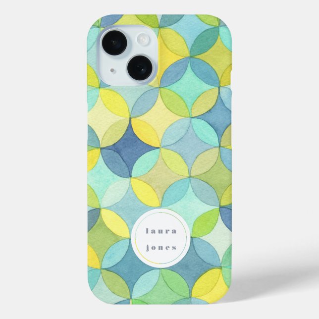 Coques Case-Mate iPhone Motif de cercles à l'aquarelle avec nom personnali (Verso)