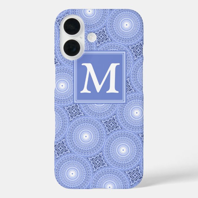 Coques Case-Mate iPhone Motif de cercles bleus monogramme (Verso)