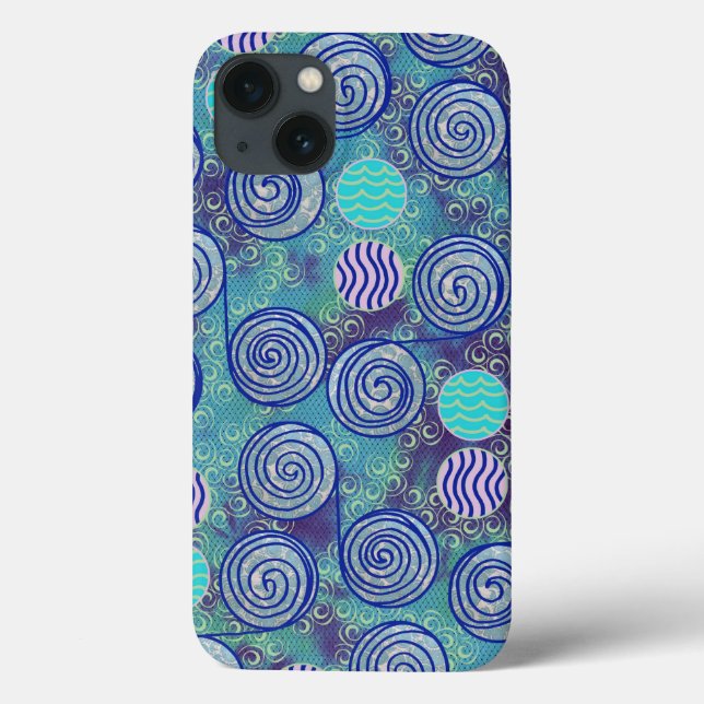 Coques Case-Mate iPhone Motif de cercles bleus Tie Dye (Verso)