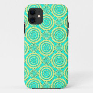Coque iPhone 11 Motif de cercles géométriques jaune et turquoise