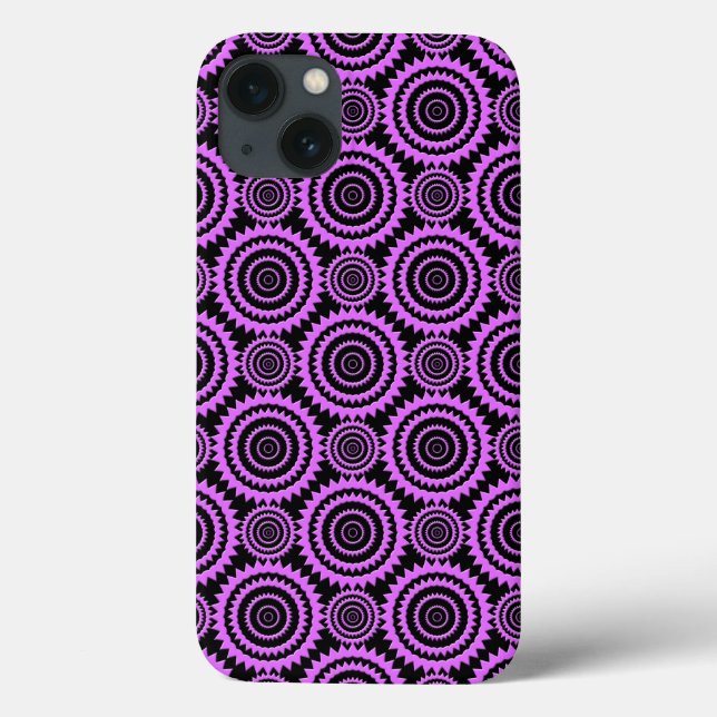 Coques Case-Mate iPhone Motif de cercles modernes violet et noir (Verso)