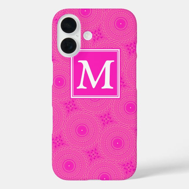 Coques Case-Mate iPhone Motif de cercles rose vif monogramme (Verso)