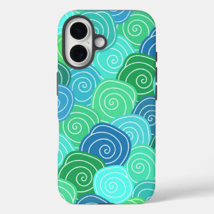 Coque Pour iPhone 16 Motif de cercles roulants bleu-vert