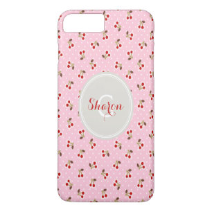 Coque iPhone 7 Plus Motif de cerise rose rétro féminin
