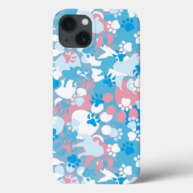 Coques Case-Mate iPhone Motif de chamouflage rose et bleu (Verso)
