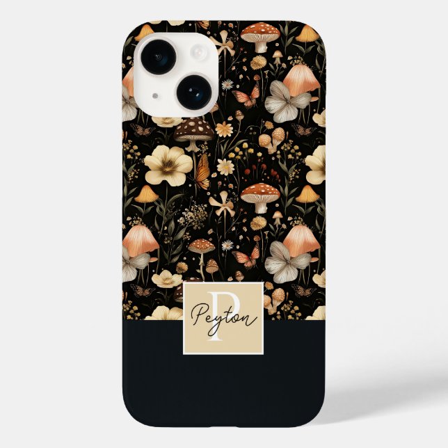 Coques Case-Mate iPhone Motif de champignons et de fleurs avec nom (Verso)