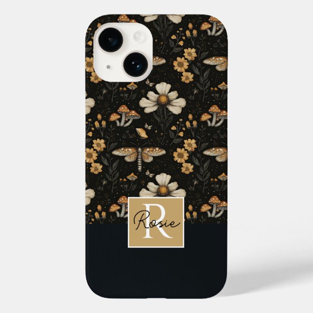 Coques Case-Mate iPhone Motif de champignons et de fleurs avec nom (Verso)