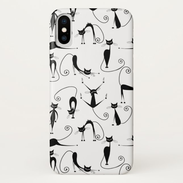 Coques Case-Mate iPhone Motif de chat noir élancé fantaisiste (Dos)