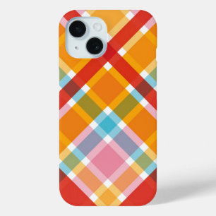 Coque Case-Mate iPhone Motif de chèques Plaid rouge rose orange rétro