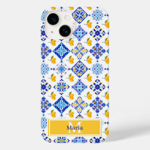 Coque Case-Mate iPhone Motif de citron de pays français bleu monogramme n