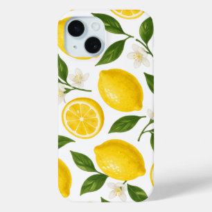 Coque Case-Mate iPhone Motif de citron frais avec feuilles et fleurs