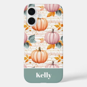 Coque Pour iPhone 16 motif de citrouille et de feuilles coloré personna