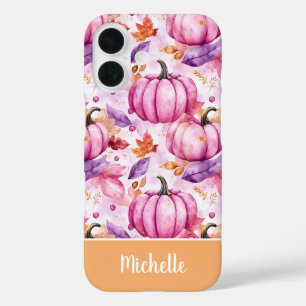 Coque Pour iPhone 16 motif de citrouille et de feuilles coloré personna