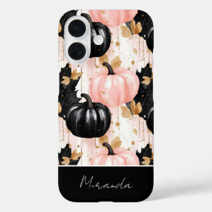 Coque Pour iPhone 16 motif de citrouille et de feuilles coloré personna