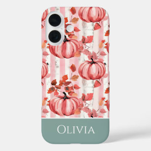 Coque Pour iPhone 16 motif de citrouille et de feuilles coloré personna