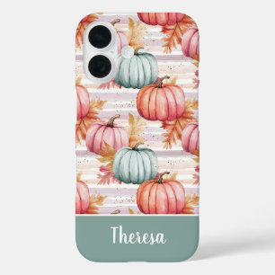 Coque Pour iPhone 16 motif de citrouille et de feuilles coloré personna