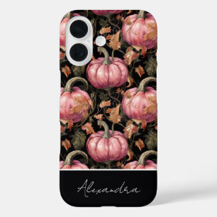 Coque Pour iPhone 16 motif de citrouille et de feuilles coloré personna