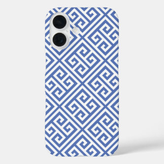 Coques iPhone 16 Motif de clé grecque bleue