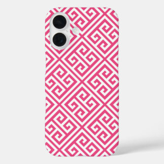 Coque Pour iPhone 16 Motif de clé grecque rose chaud