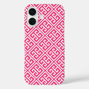 Coques iPhone 16 Motif de clé grecque rose chaud