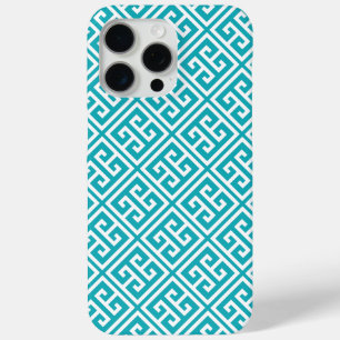 Coque iPhone 15 Pro Max Motif de clé grecque turquoise