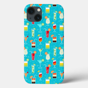 iPhone 13 Coque Motif de cocktail sur l'arrière - plan turquoise