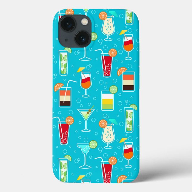 Coques Case-Mate iPhone Motif de cocktails sur Arrière - plan Turquoise (Verso)