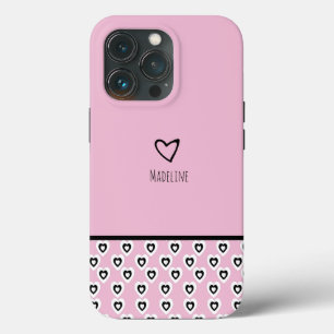 Case-Mate iPhone Case Motif de cœur simple répétition bordure rose nom