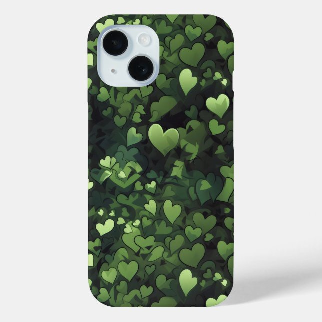Coques Case-Mate iPhone Motif de coeur vert foncé (Verso)