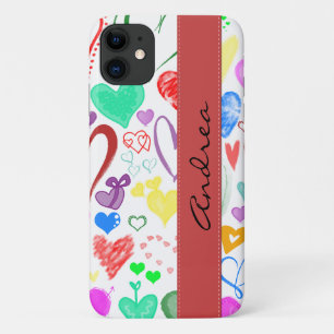 Coques Pour iPhone Motif De Coeurs, Coeurs Colorés, Votre Nom