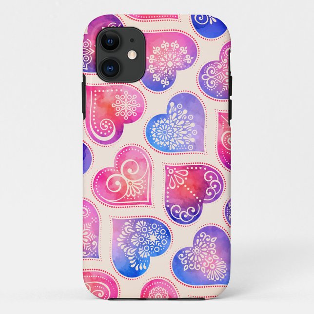 Coques Case-Mate iPhone Motif de cœurs en dentelle à l'aquarelle (Delicate lace hearts meet dreamy watercolor hues.”)