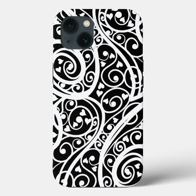 Coques Case-Mate iPhone Motif de cœurs noirs et blancs mignons (Verso)