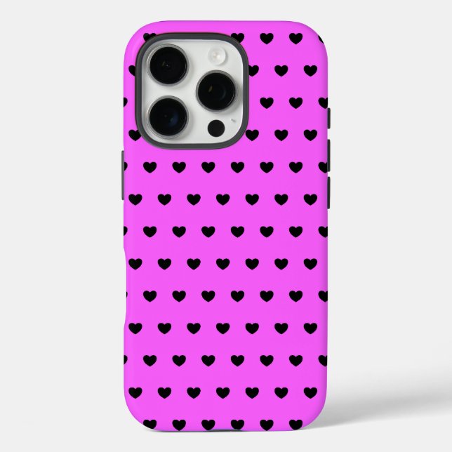 Coques Case-Mate iPhone Motif de coeurs rose et noir flashy (Verso)