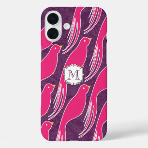 Coque Pour iPhone 16 Plus Motif de colombe d'amour damassé aubergine rose pe