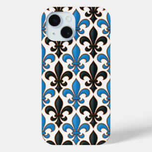 Coque Case-Mate iPhone Motif de conception baroque fleur de lis noir bleu