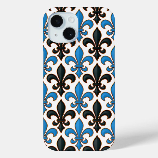 Coques Case-Mate iPhone Motif de conception baroque fleur de lis noir bleu (Verso)