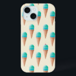 Coque Case-Mate iPhone Motif de cône de glace bleu, jaune clair<br><div class="desc">Des cônes de crème glacée dessinés à la main sont disposés en motif sur un arrière - plan crème/jaune clair. La crème glacée est un bleu vif ressemblant à la lune bleue ou bubblegum, et chaque boule est le type parfait de boule ronde. Certains des cônes de crème glacée ont...</div>